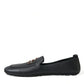 Black Leather Crystal Embellished Loafers Dress Shoes