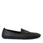 Black Leather Crystal Embellished Loafers Dress Shoes