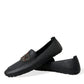 Black Leather Crystal Embellished Loafers Dress Shoes