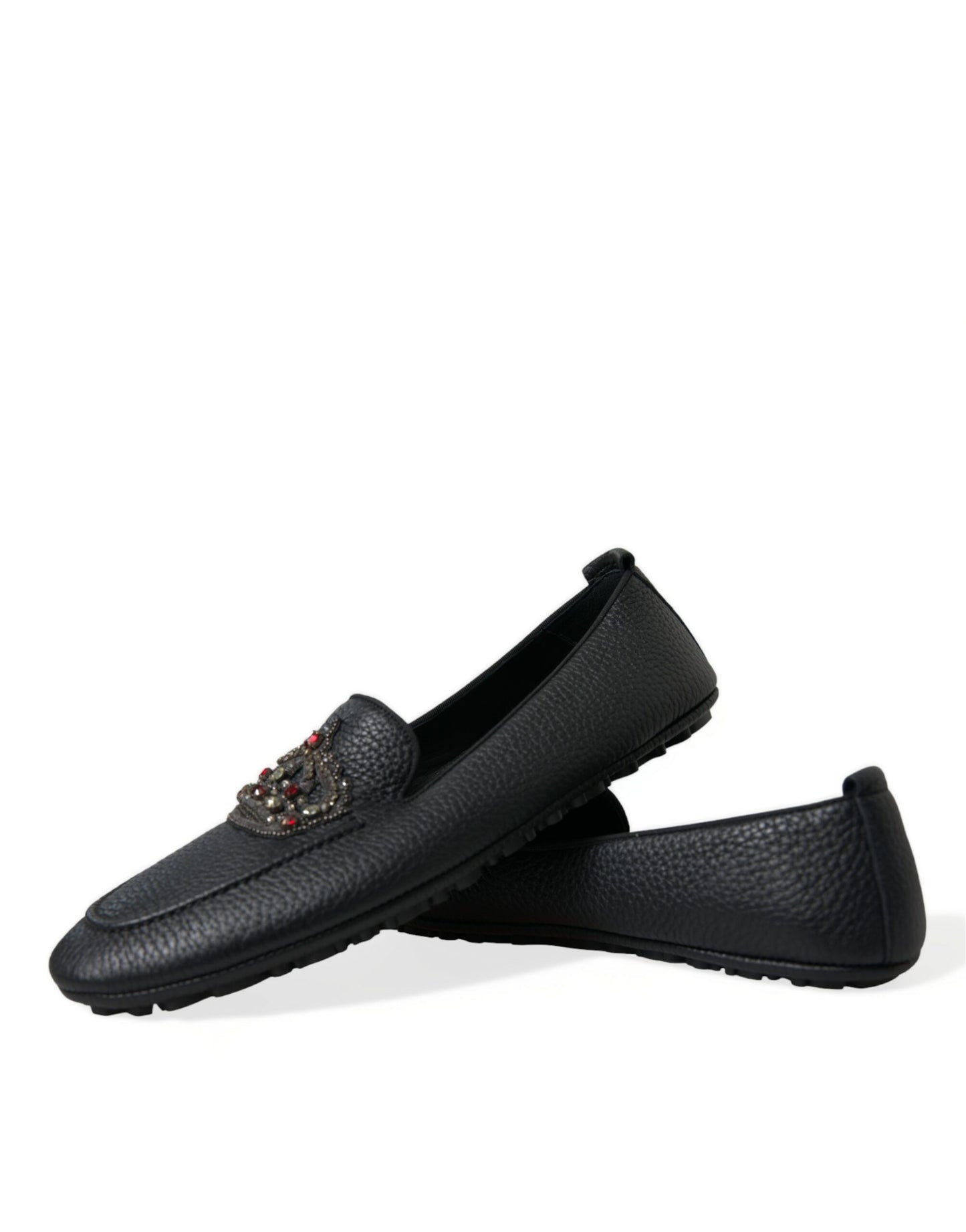 Black Leather Crystal Embellished Loafers Dress Shoes