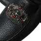 Black Leather Crystal Embellished Loafers Dress Shoes