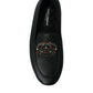 Black Leather Crystal Embellished Loafers Dress Shoes