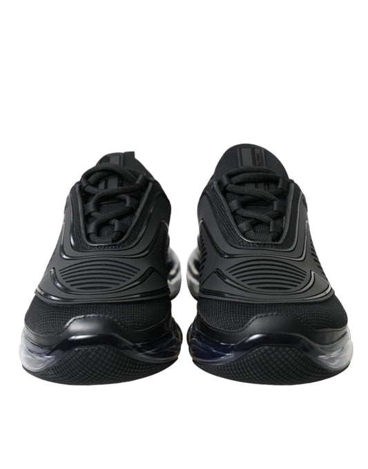 Black Rubber Knit Slip On Low Top Sneakers Shoes