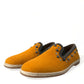 Orange Linen Leather Studded Loafers Shoes