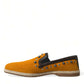 Orange Linen Leather Studded Loafers Shoes
