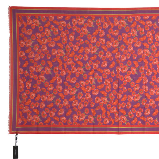 Red Floral Cotton Shawl Wrap Foulard Scarf