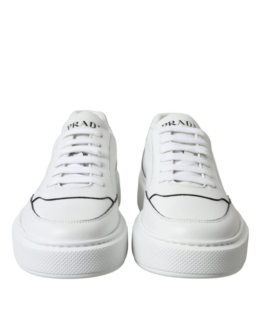 Sleek White Leather Low Top Sneakers