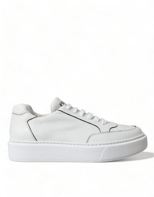 Sleek White Leather Low Top Sneakers