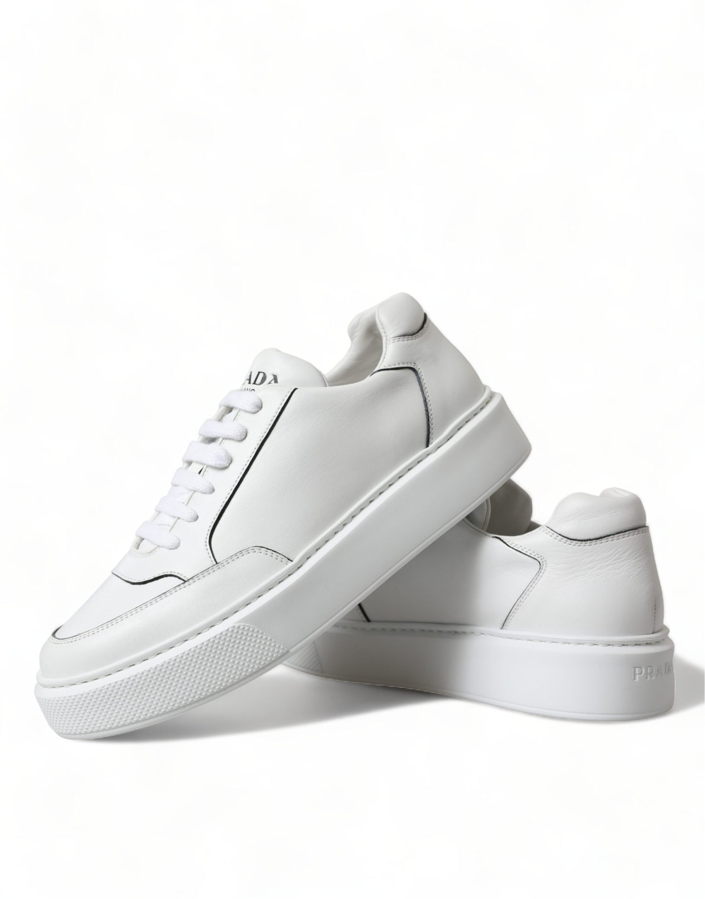 Sleek White Leather Low Top Sneakers