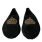 Black Leather Crystal Crown Loafers Shoes