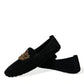 Black Leather Crystal Crown Loafers Shoes