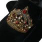 Black Leather Crystal Crown Loafers Shoes