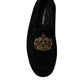 Black Leather Crystal Crown Loafers Shoes