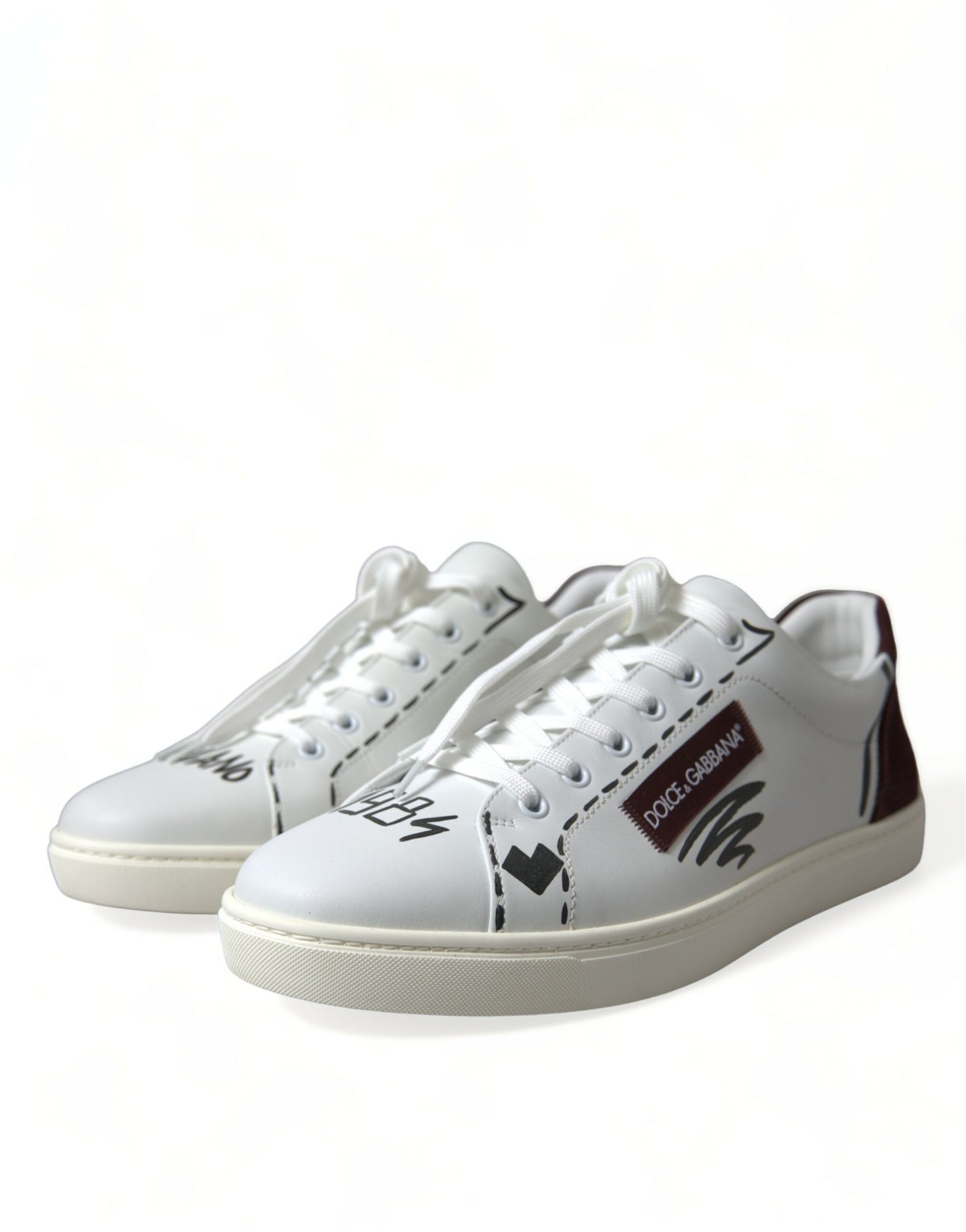 White Bordeaux Leather Logo Low Top Sneakers Shoes