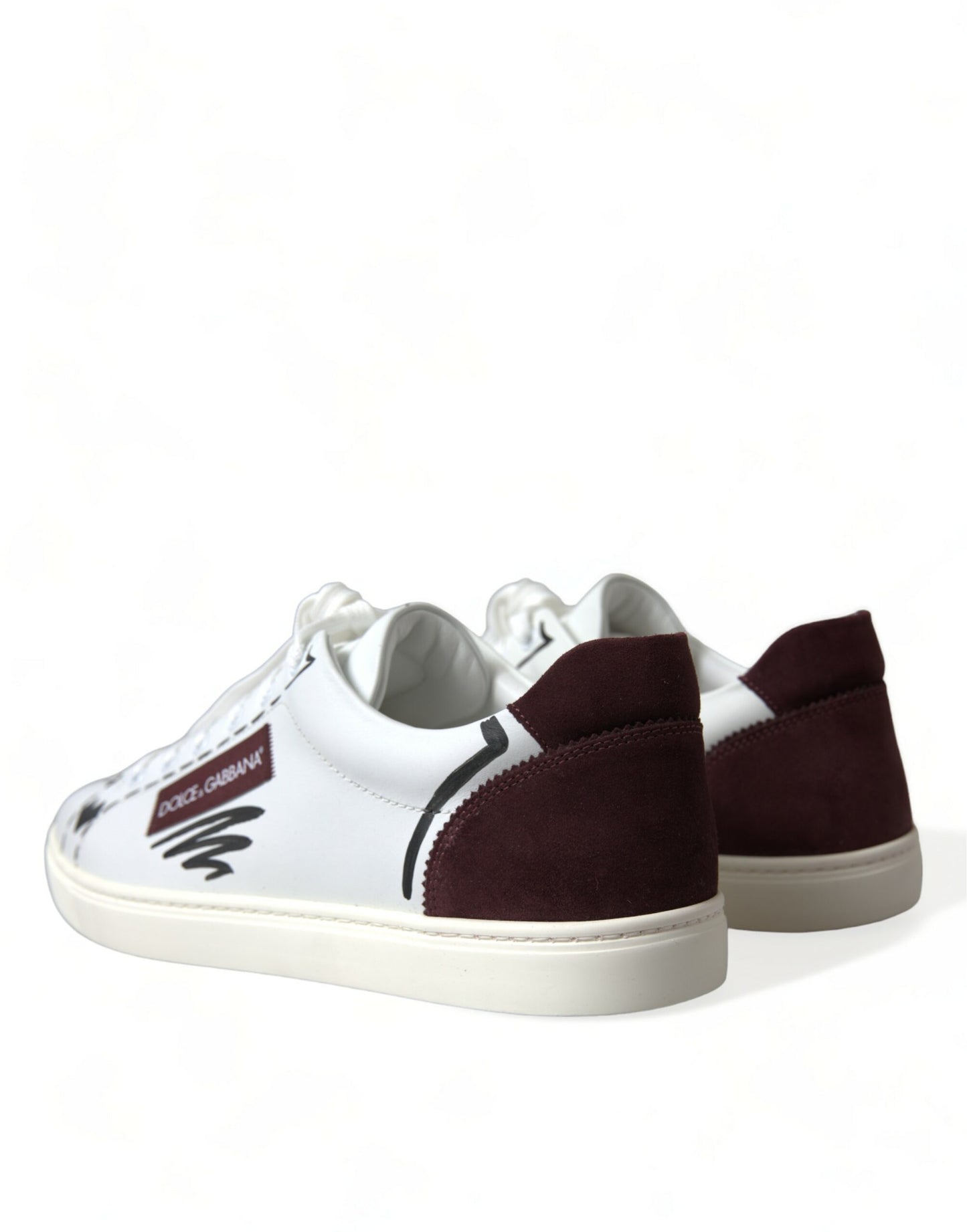 White Bordeaux Leather Logo Low Top Sneakers Shoes