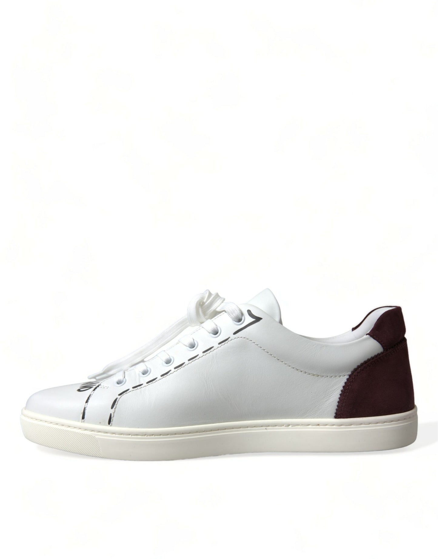 White Bordeaux Leather Logo Low Top Sneakers Shoes