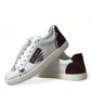 White Bordeaux Leather Logo Low Top Sneakers Shoes