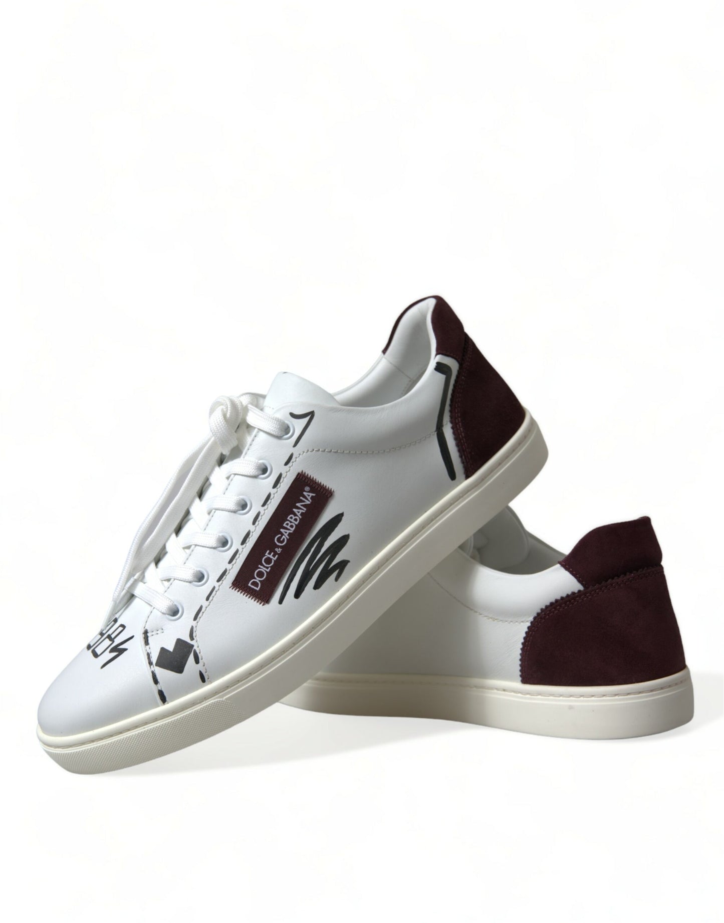 White Bordeaux Leather Logo Low Top Sneakers Shoes