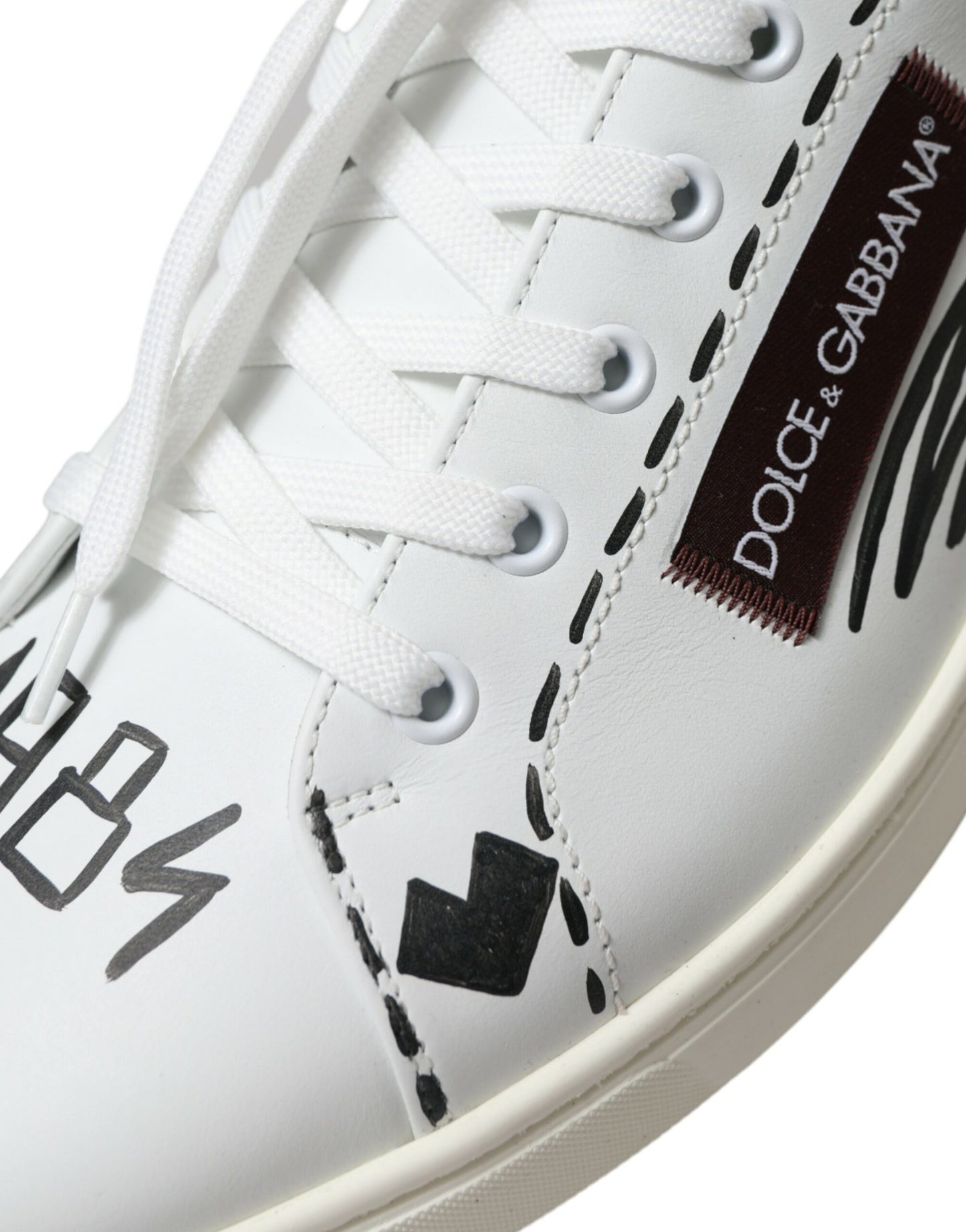 White Bordeaux Leather Logo Low Top Sneakers Shoes