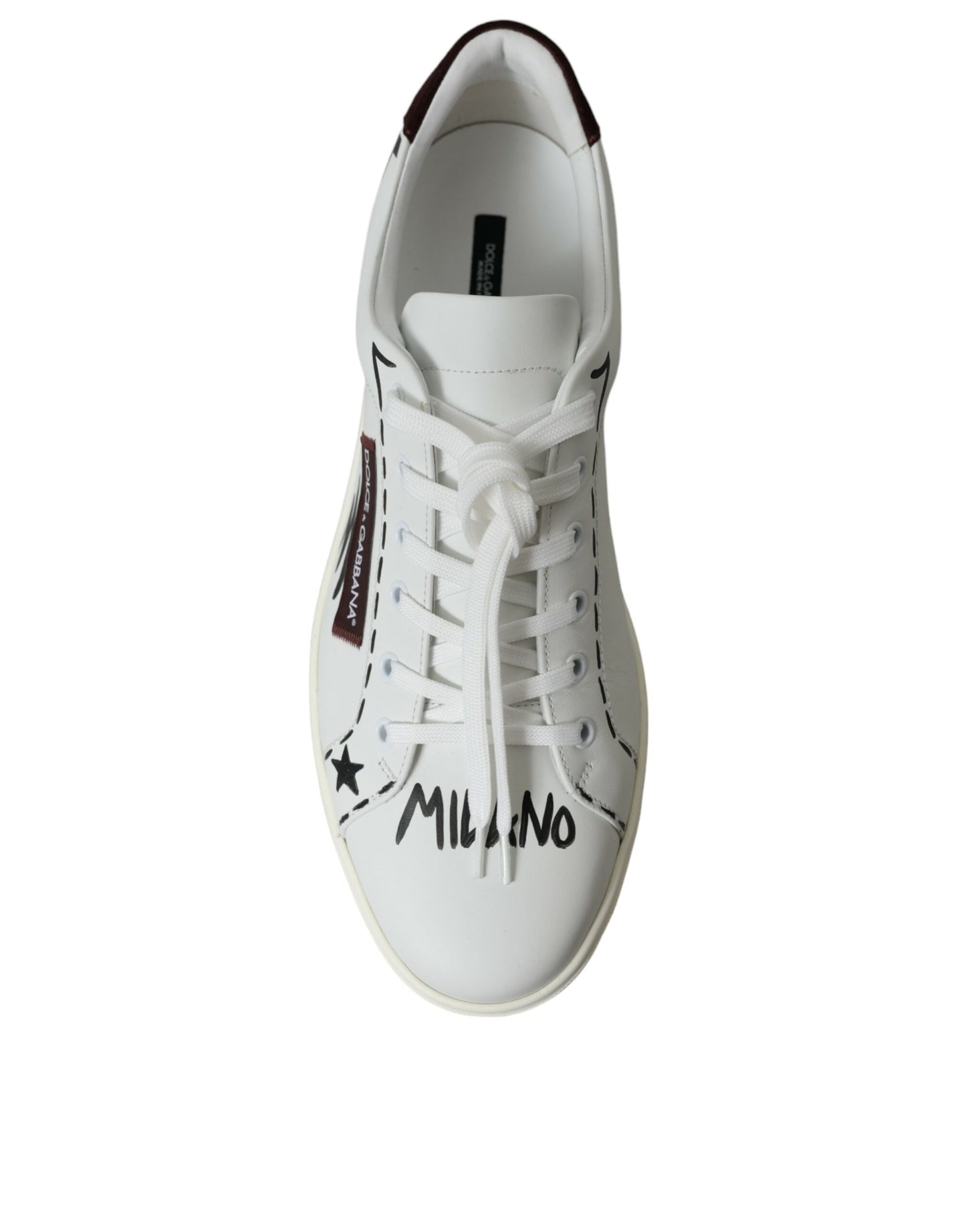 White Bordeaux Leather Logo Low Top Sneakers Shoes