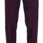 Purple Striped Straight Fit Formal Trousers Pants