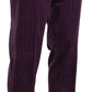 Purple Striped Straight Fit Formal Trousers Pants