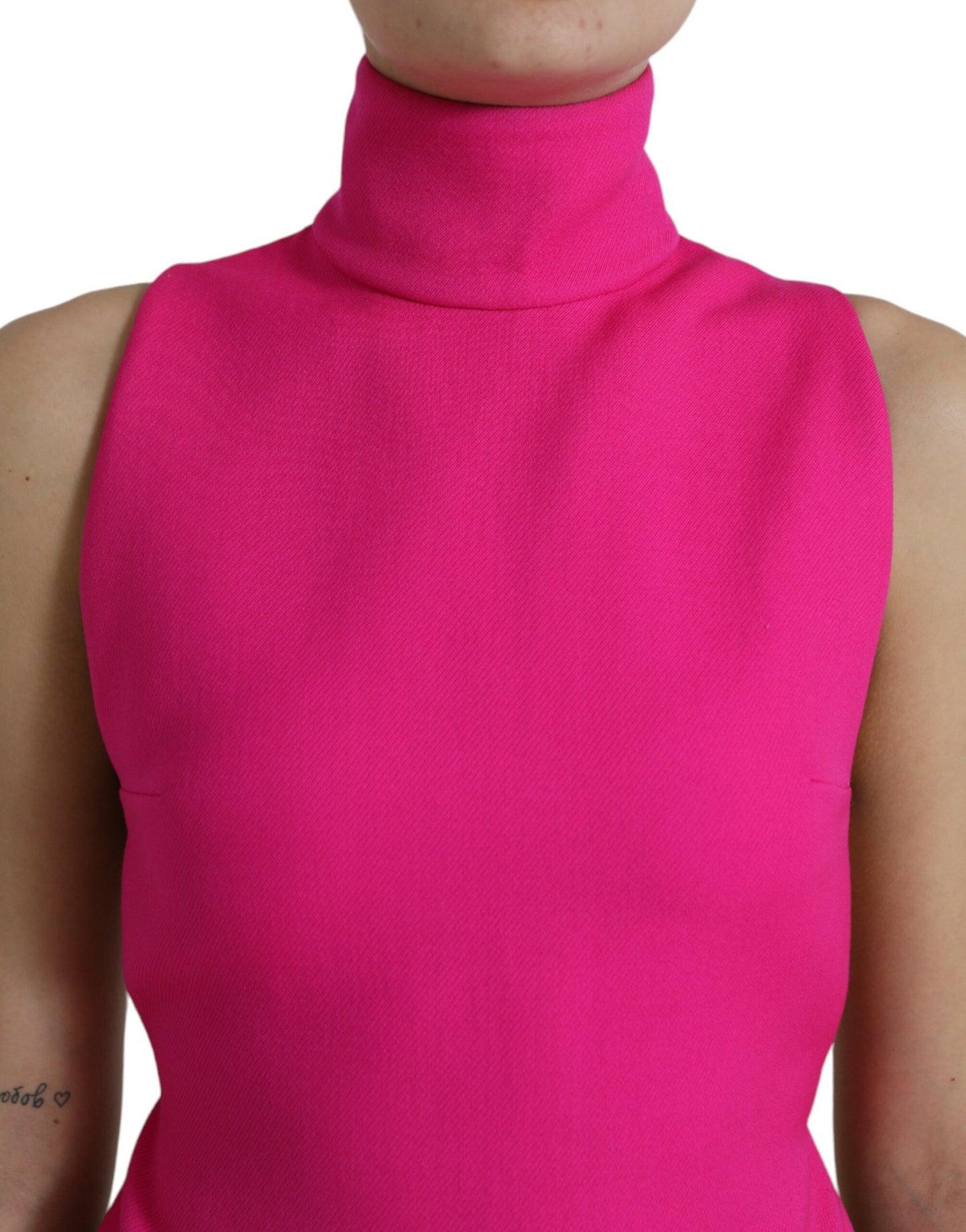 Pink Wool Knit Turtle Neck Backless Tank Top