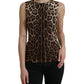 Brown Leopard Cotton Sleeveless Tank Top