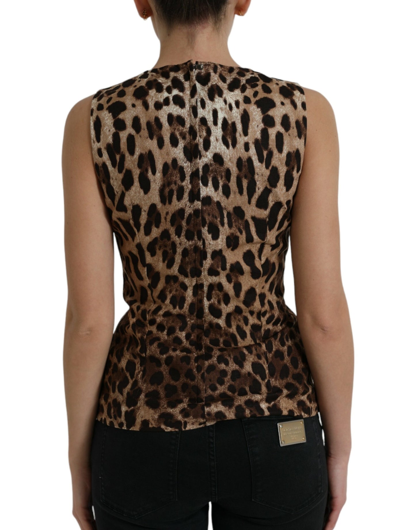 Brown Leopard Cotton Sleeveless Tank Top