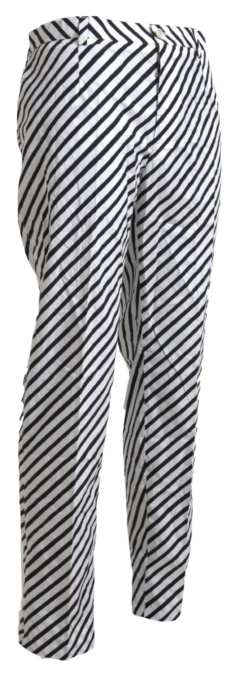 Elegant Black & White Striped Cotton Pants