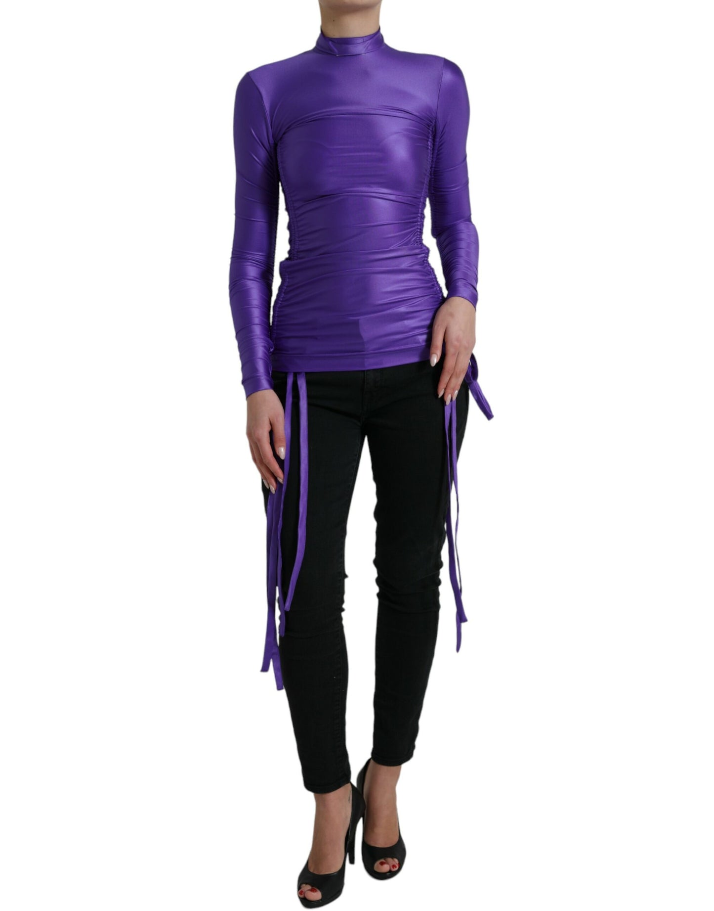 Purple Nylon Stretch Slim Long Sleeves Top