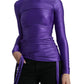Purple Nylon Stretch Slim Long Sleeves Top