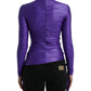Purple Nylon Stretch Slim Long Sleeves Top