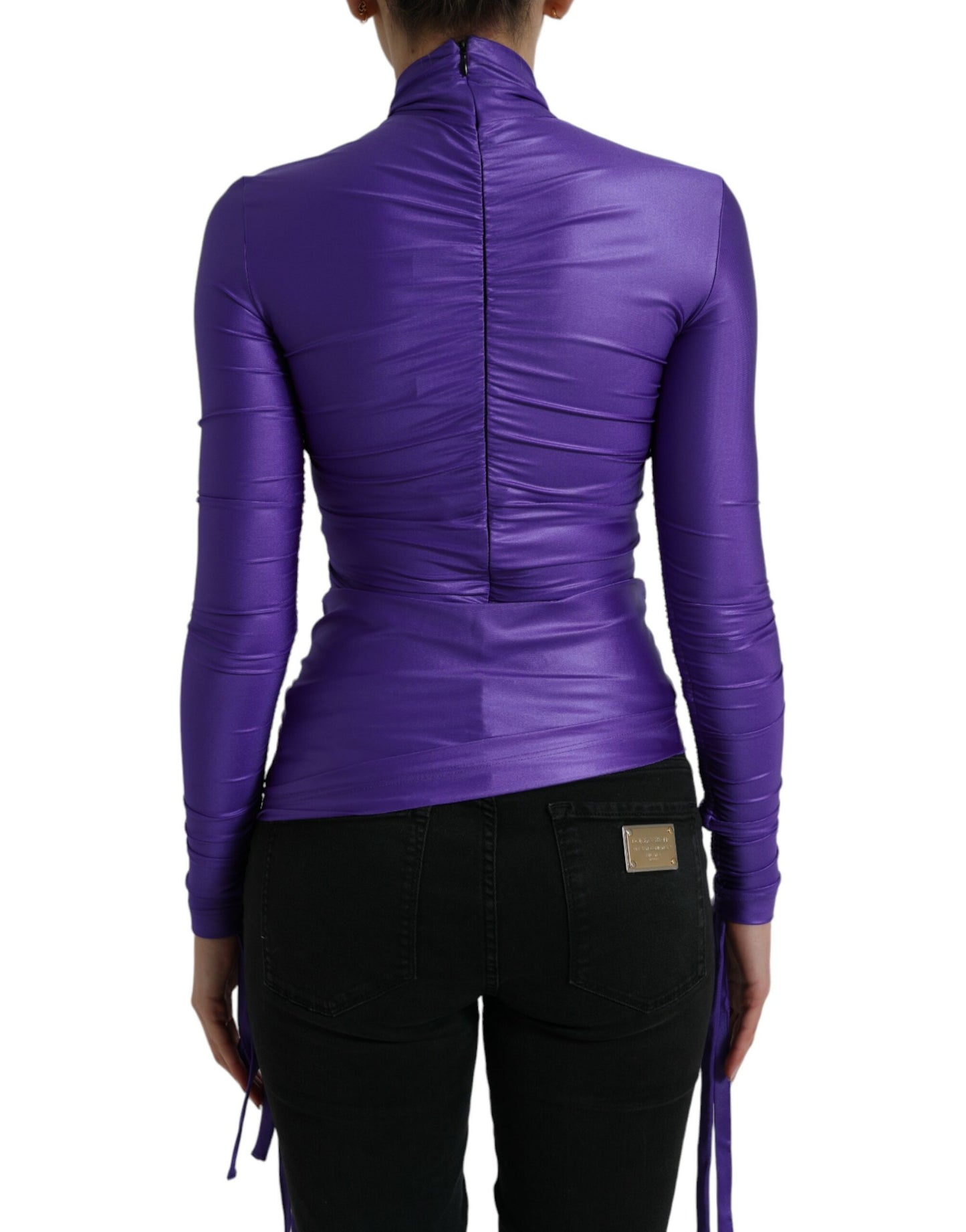 Purple Nylon Stretch Slim Long Sleeves Top