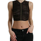 Brown Embellished Nylon Stretch Cropped Top