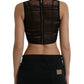 Brown Embellished Nylon Stretch Cropped Top