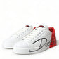 White Red Leather Logo Low Top Sneakers Men Shoes