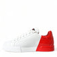 White Red Leather Logo Low Top Sneakers Men Shoes