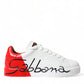 White Red Leather Logo Low Top Sneakers Men Shoes
