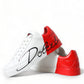 White Red Leather Logo Low Top Sneakers Men Shoes