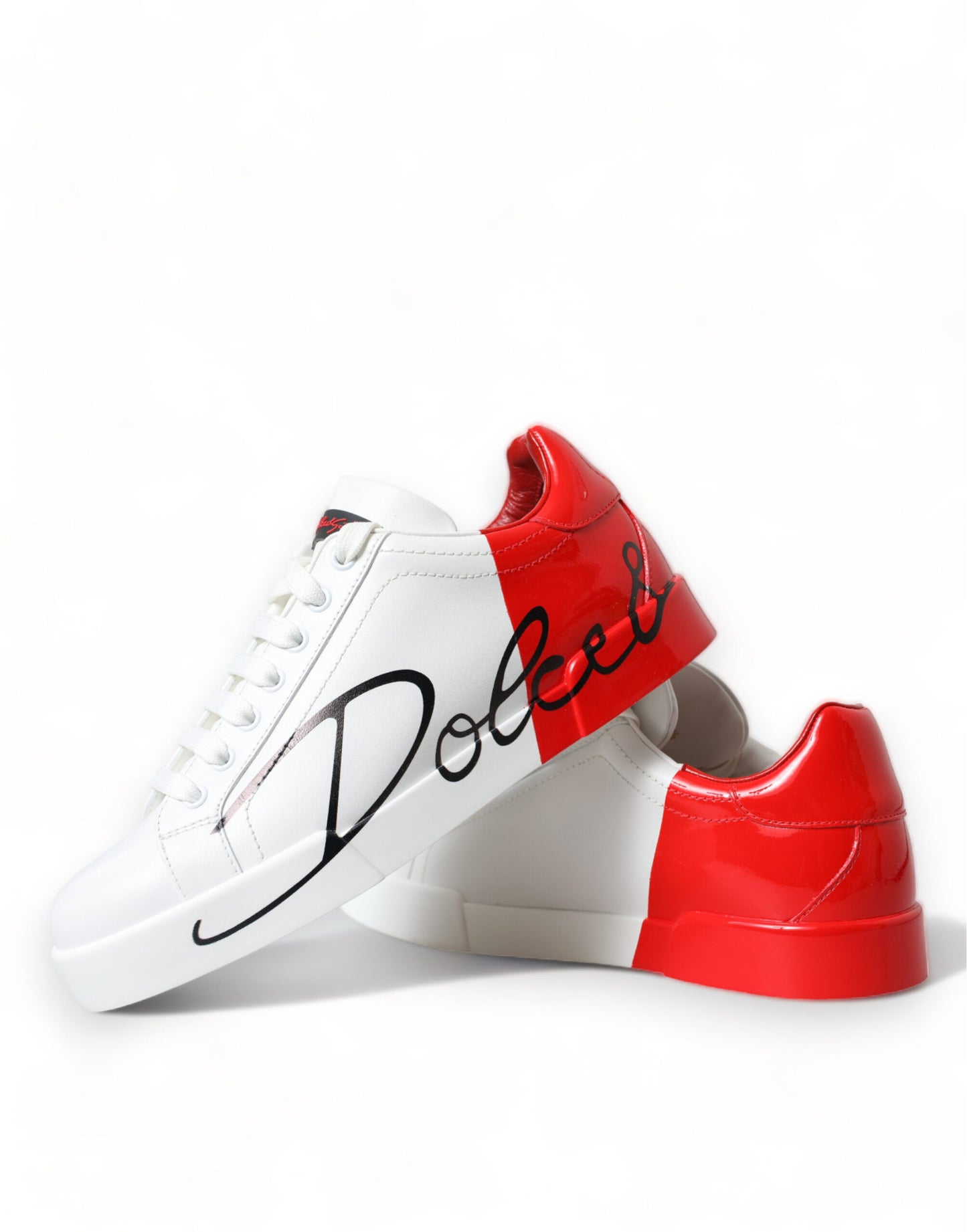 White Red Leather Logo Low Top Sneakers Men Shoes