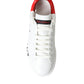 White Red Leather Logo Low Top Sneakers Men Shoes