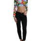 Multicolor Floral Print Long Sleeves Crop Top