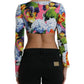 Multicolor Floral Print Long Sleeves Crop Top