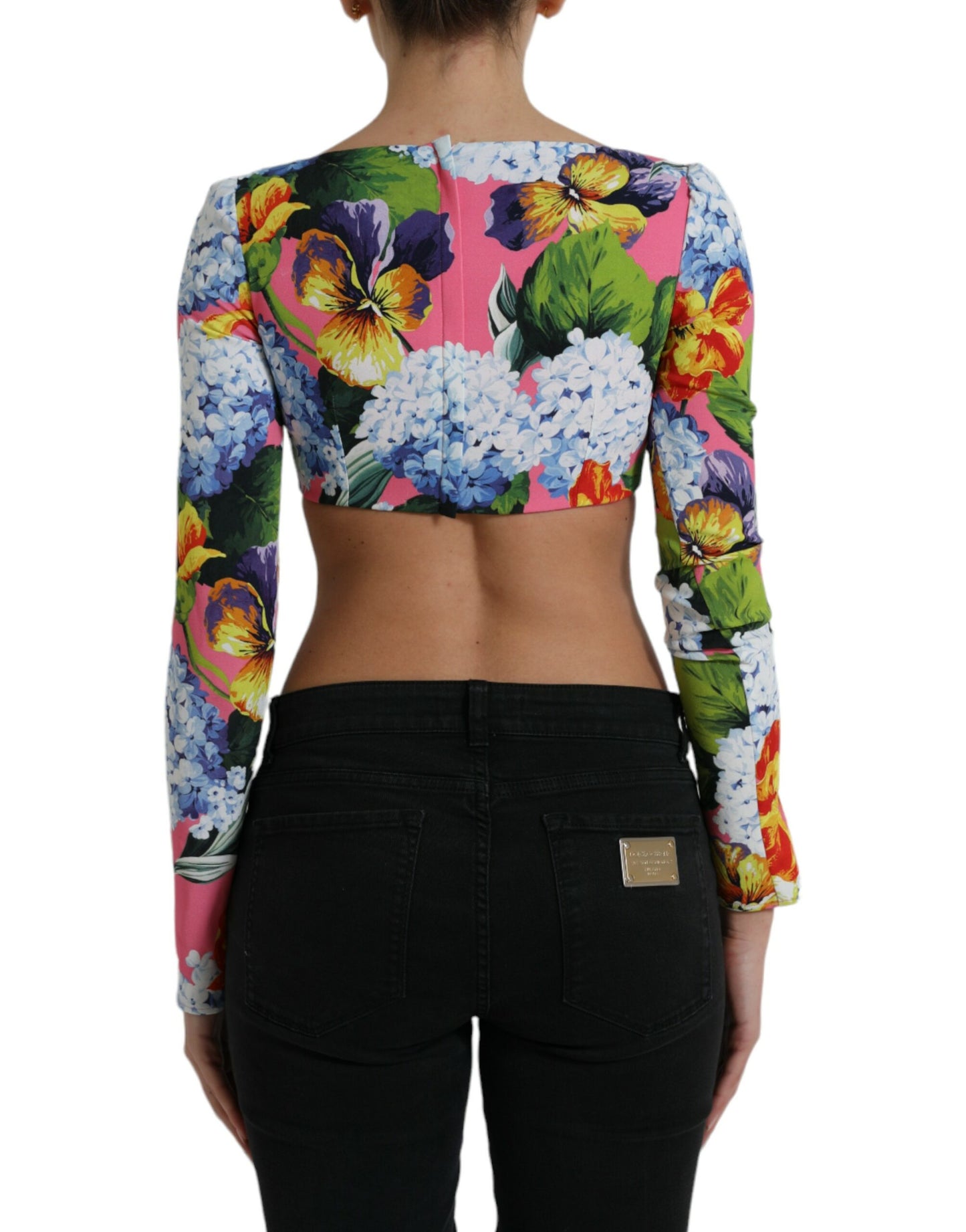 Multicolor Floral Print Long Sleeves Crop Top