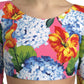 Multicolor Floral Print Long Sleeves Crop Top