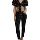 Black Floral Print Short Sleeves Cropped Top