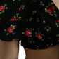 Black Floral Print Short Sleeves Cropped Top