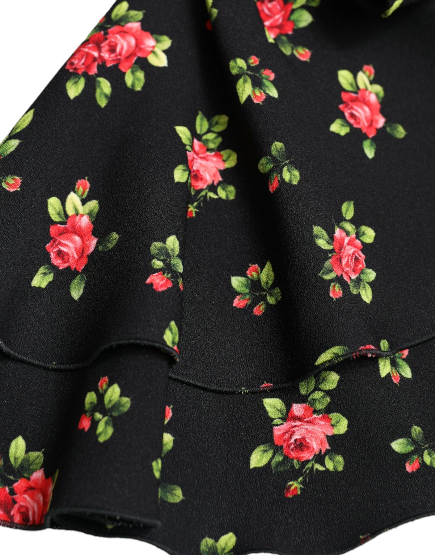 Black Floral Print Short Sleeves Cropped Top