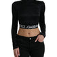 Black Viscose Stretch Long Sleeves Cropped Top